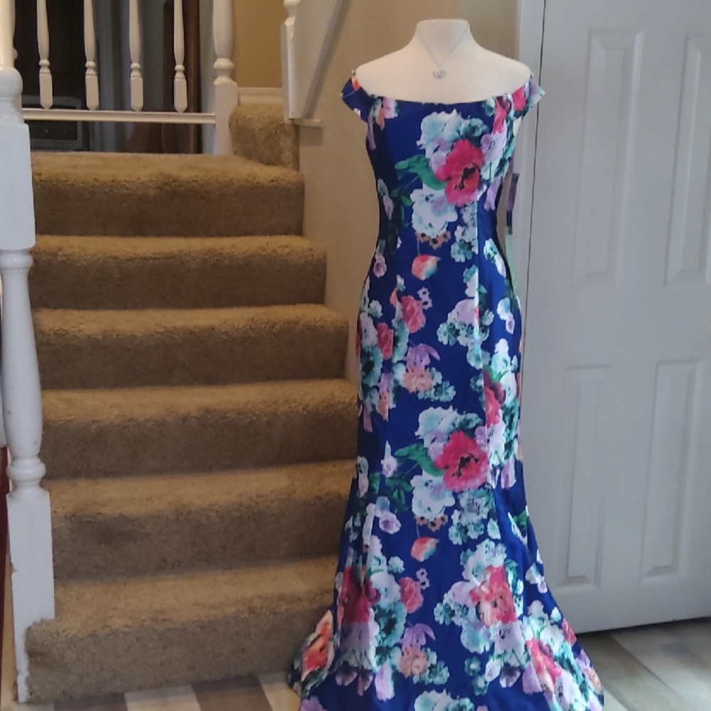 My Michelle Blue Off-Shoulder Sleeveless Maxi Gown